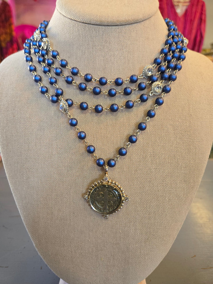 Blue Metallic Strands with Medallion