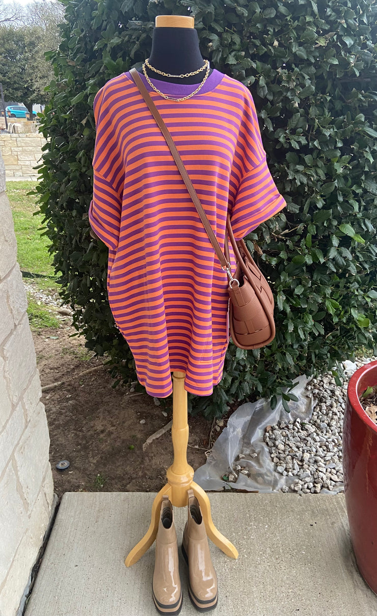 Purple Stripe Tee Dress