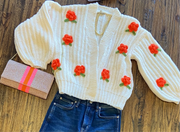 Cream Pom Flower Cardigan