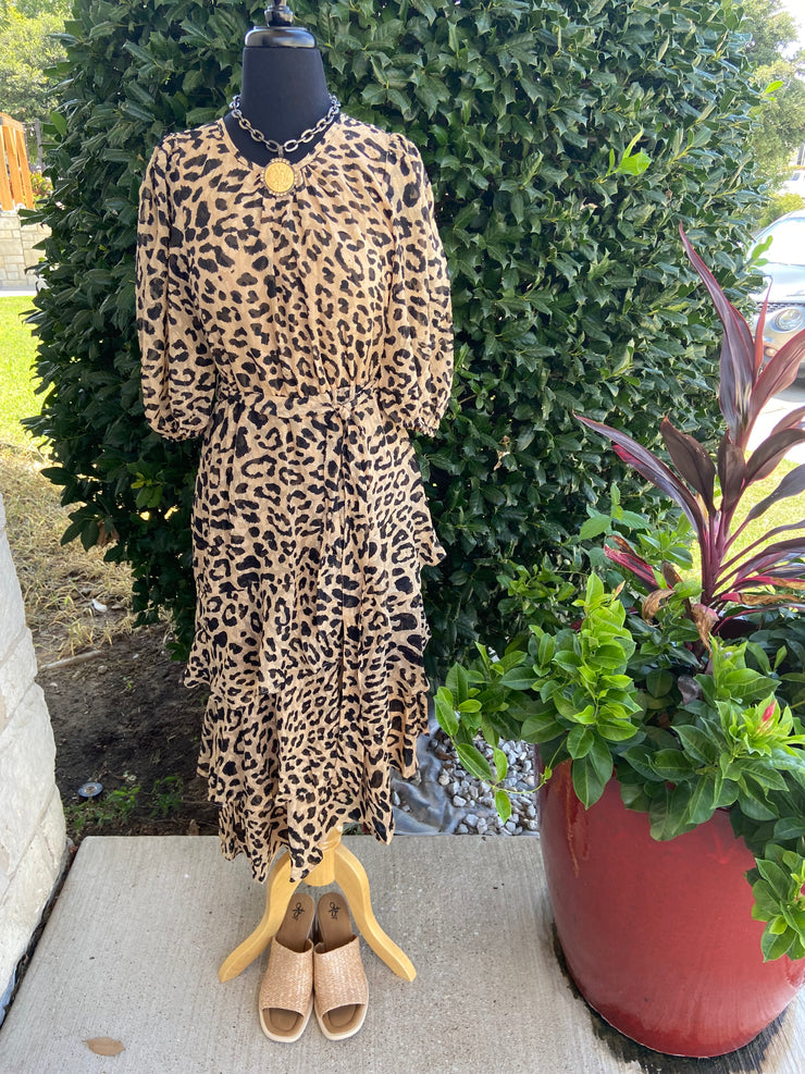 Leopard Asymmetrical Ruffle Dress