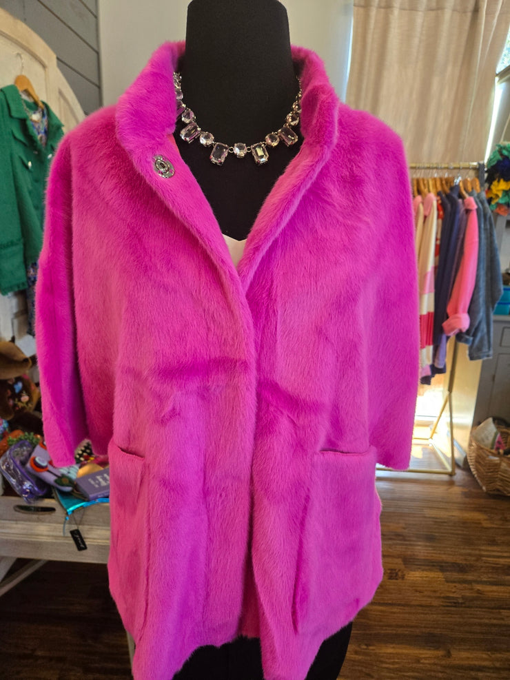 Fuchsia Faux Fur Capelet Jacket