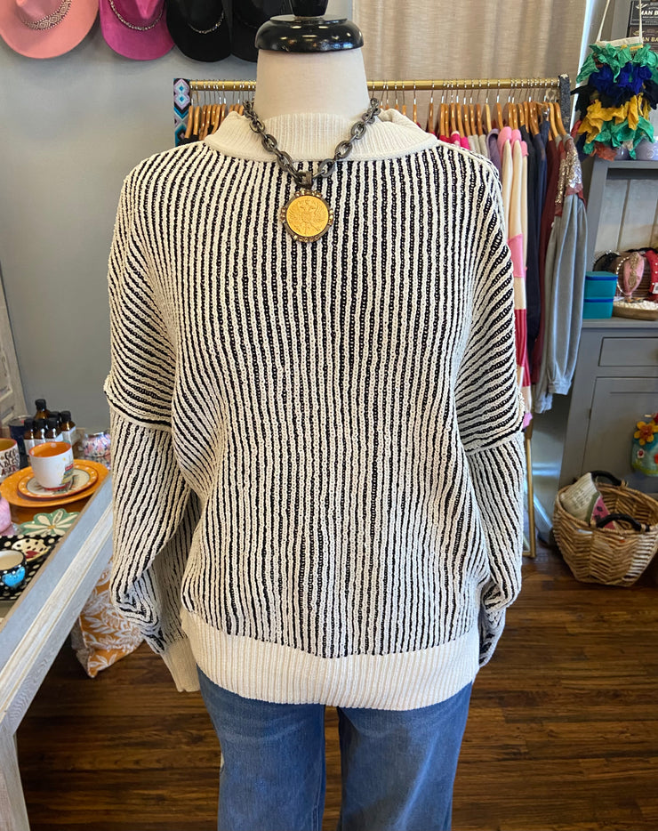 Black and White Knit Stripe Sweater