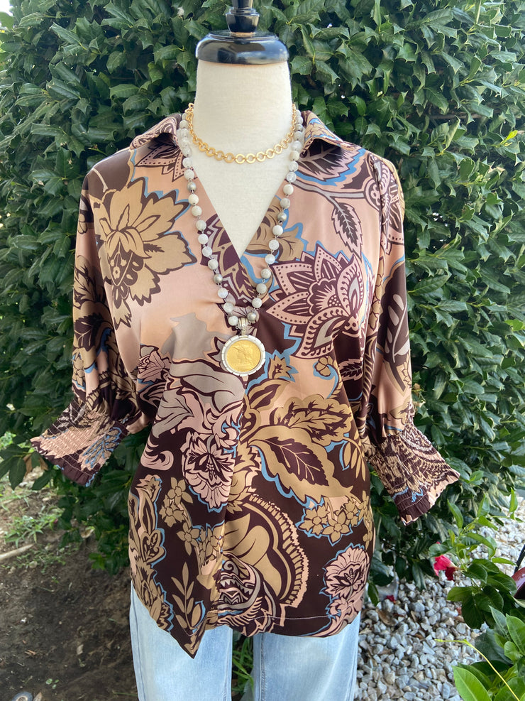 Brown Floral Blouse