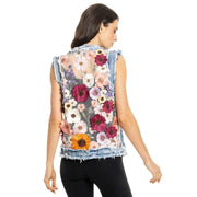 Denim 3D Floral Vest