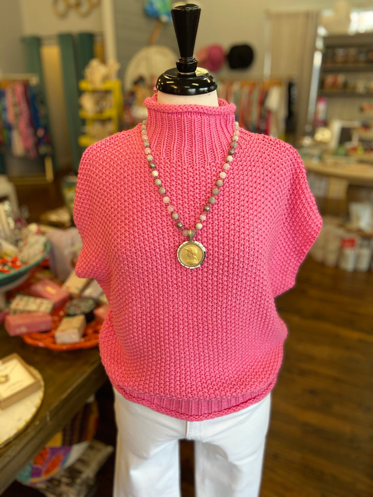 Pink Mock Neck Sweater Top