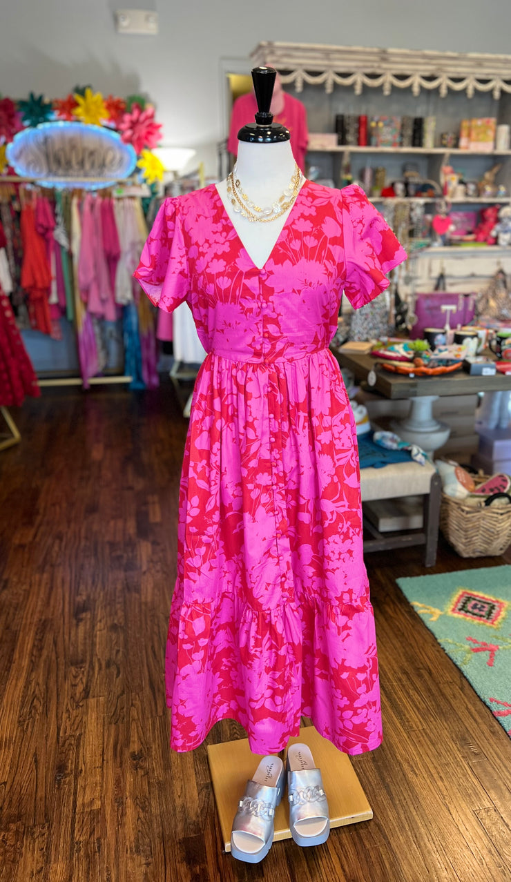 Cherry Pink Floral Maxi Dress