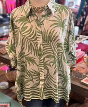 Green Palm Button Top