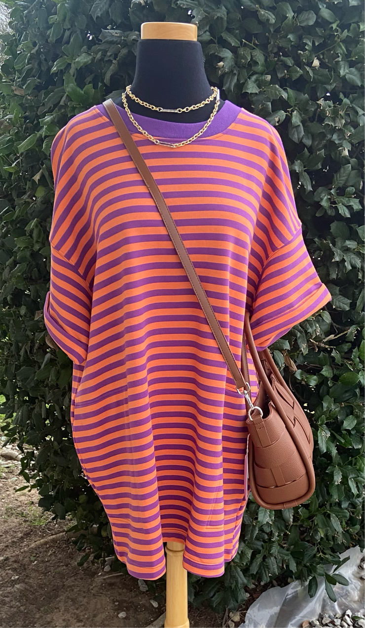 Purple Stripe Tee Dress