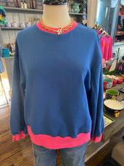 Blue Sweatshirt w Pink Trim