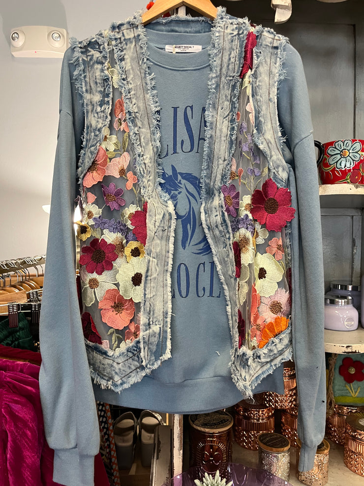 Denim 3D Floral Vest