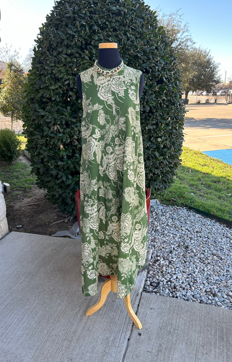 Green Sleeveless Floral Dress