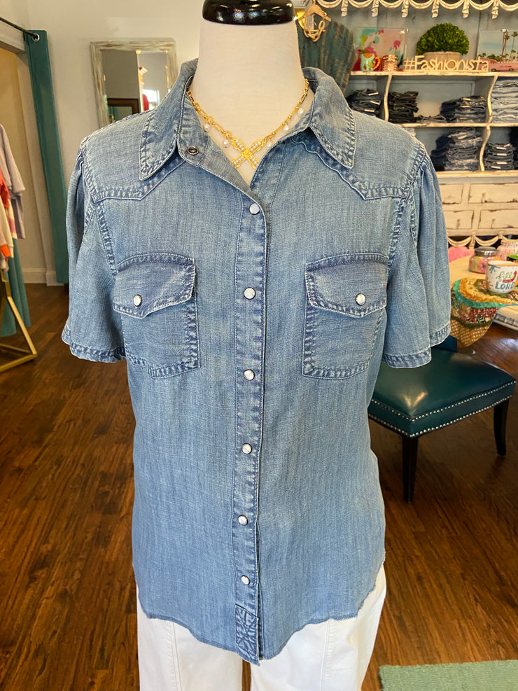 Chambray Pearl Snap Top