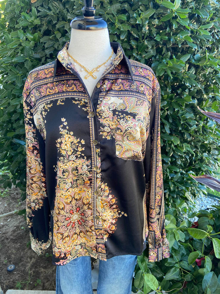 Black Fall Floral Blouse