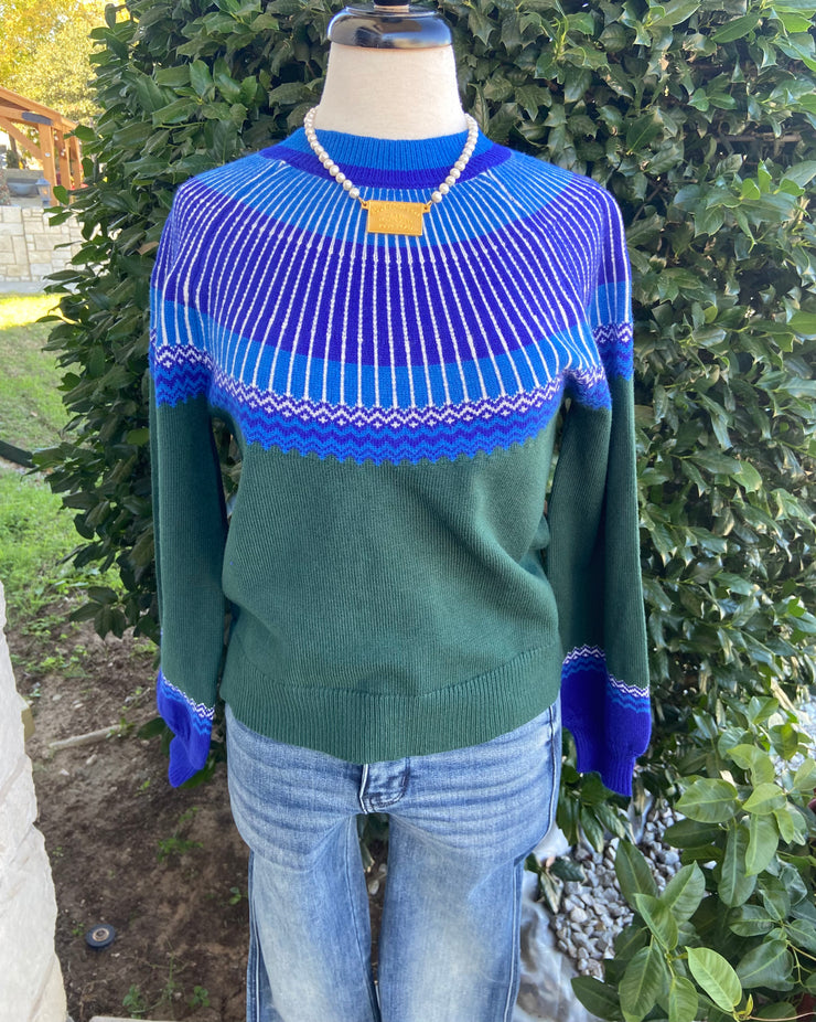 Blue Green Round Neck Sweater