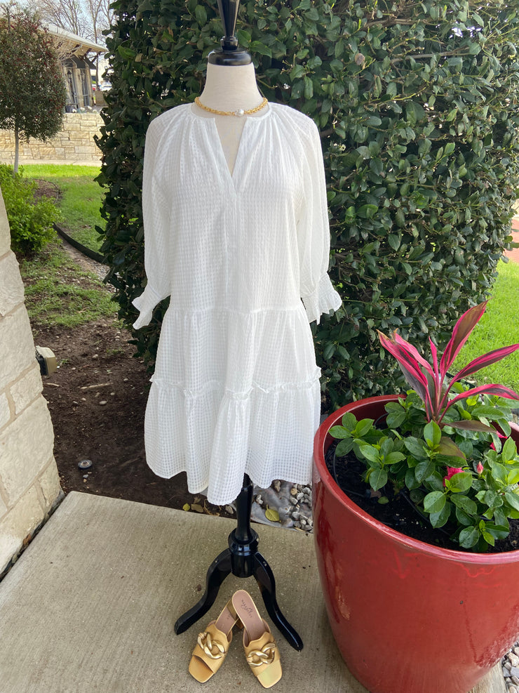 White Textured Gingham Dress