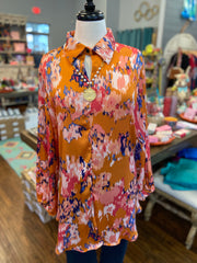 Satin Orange Floral Blouse