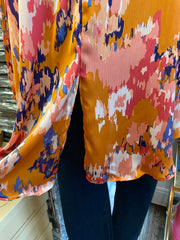 Satin Orange Floral Blouse