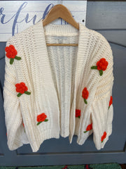 Cream Pom Flower Cardigan