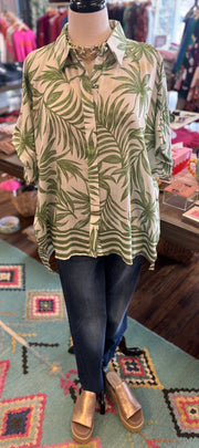 Green Palm Button Top